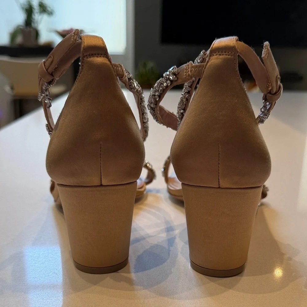 Pnina Tornai for Naturalizer Ahava Crystal-Embellished Tan Heels, Size 9.5W